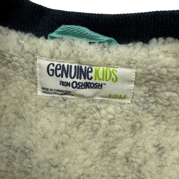 Genuine Kids OshKosh Herringbone Blue Knit Full-Zip Front Sherpa Lined Vest 12M - Picture 3 of 5